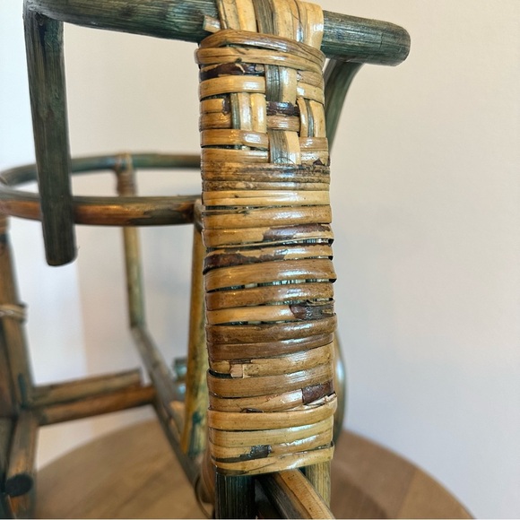 Vtg Bamboo Tricycle Bike Plant Stand Holder Wicker Rattan Boho NO PLANT OR POT - Picture 4 of 13